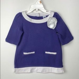 Janie and Jack Navy Blue and White Rose Tunic Top